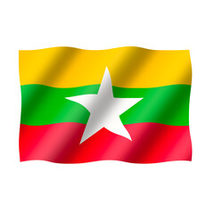 The national flag of myanmar is flying beautifully