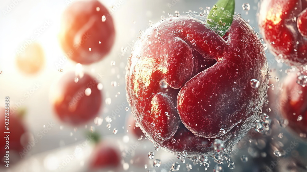 Aufkleber Red Fruit in Water Drops with Soft Light.