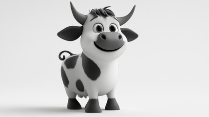 A 3D Cartoon Cow with Black and White Spots