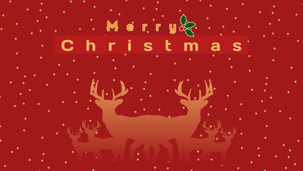 Cartoon Santa and Deer Illustration on Bright Red Christmas Background with Stars