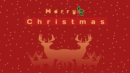 Cartoon Santa and Deer Illustration on Bright Red Christmas Background with Stars