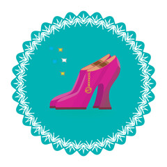 Obraz premium An illustration of a pair of pink high heeled shoes with a closed top in a round frame