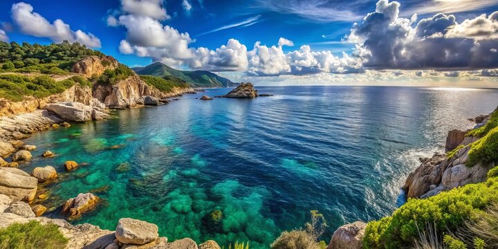 Experience breathtaking coastal scenery of the Deep Blue Mediterranean Sea near Panare Island, Italy&mdash;perfect for travel enthusiasts and nature lovers alike. Unforgettable views await!