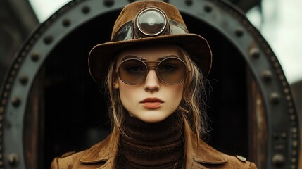 A modern-day traveler with vintage accessories, stepping out of a futuristic time machine on Pretend To Be A Time Traveler Day