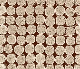 Background from textured wine corks, top view. place for text