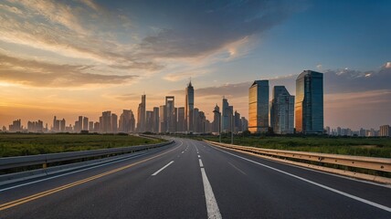 Fototapeta premium empty asphalt road and modern city skyline