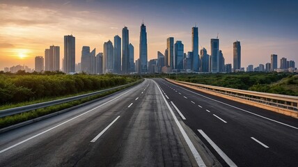 Fototapeta premium empty asphalt road and modern city skyline