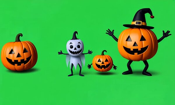 halloween pumpkin with pumpkins, green scren