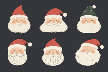 Collection of cute Santa Claus faces in a festive vector illustration