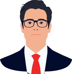 Vector illustration of a professional male with glasses and a red tie, wearing a suit jacket. Ideal for business or corporate themes, conveying expertise and seriousness.