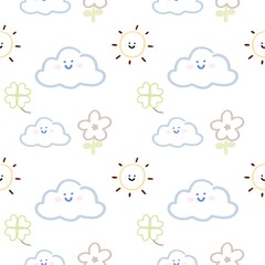 cloud sun and flower cute simple pattern seamless decoration background 