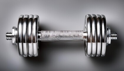 Naklejka premium Shiny Metal Dumbbell with Knurled Grip and Adjustable Weights for Strength Training and Fitness, Ideal for Gym, Home Workouts, or Professional Bodybuilding Equipment