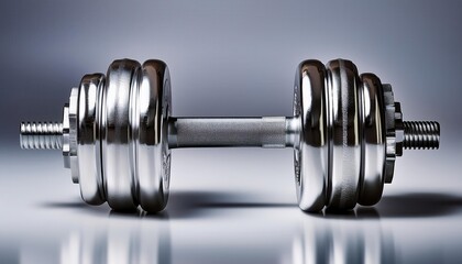 Naklejka premium Shiny Metal Dumbbell with Knurled Grip and Adjustable Weights for Strength Training and Fitness, Ideal for Gym, Home Workouts, or Professional Bodybuilding Equipment