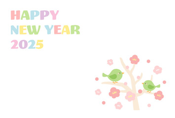 9かわいい年賀状テンプレート、ウグイスと梅と和柄のベクターイラスト07