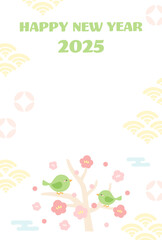 9かわいい年賀状テンプレート、ウグイスと梅と和柄のベクターイラスト06