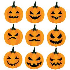 lace a pumpkin on a white background, symbolizing the spirit of Halloween. This orange pumpkin, featuring a cheerful smile, is perfect for your Halloween-themed designs. Vector illustration.