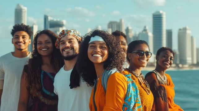 A multicultural group from Bahrain, Samoa, and Uganda exploring the world famous cities, blending diverse cultures in global tourism