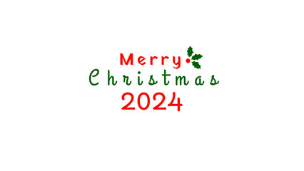 Merry Christmas 2024 and happy new year graphic decorated with leaf isolated on transparent background.