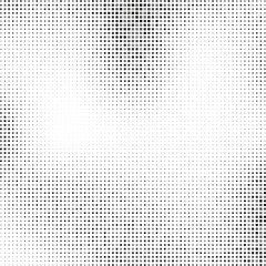 Retro poster with a dot gradient background, grunge texture, and comic noise effect. Pixelated grain, vintage bitmap pattern, and halftone design. Vector