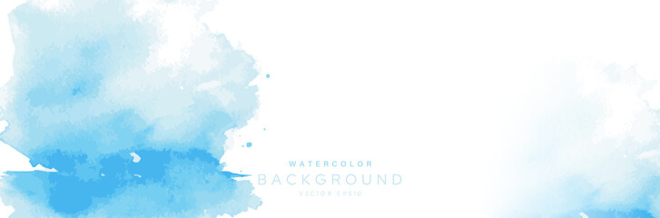 Abstract light blue watercolor painting banner background with copy space 