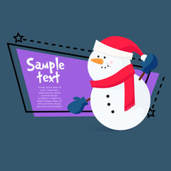Christmas poster template. Cartoon snowman with sample text on abstract background. Illustration can be used for banners, flyers, greeting card design