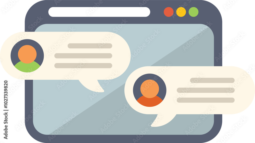 Poster online chatting app is displayed with two speech bubbles representing people exchanging messages