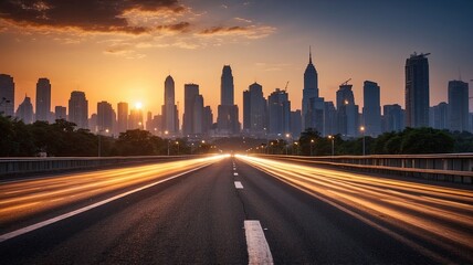 Fototapeta premium empty asphalt road and modern city skyline