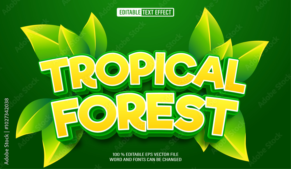 Poster editable 3d text style effect -tropical forest text effect template