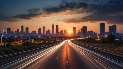 Fototapeta premium empty asphalt road and modern city skyline