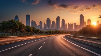 Fototapeta premium empty asphalt road and modern city skyline