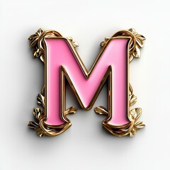 Ornate Gold Letter M with Floral Design