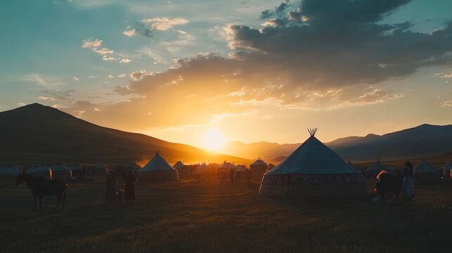 Enchanting Sunset over a Tribal Village in the Mountains