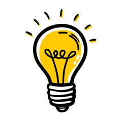 A simple, cartoon-style image of a light bulb with a yellow glow.