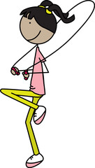 Cartoon vector illustration of a girl jumping over skipping rope