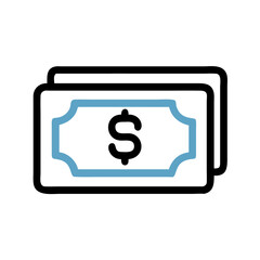 Minimalist Banknotes Icon in Black and Blue for Finance and Currency Representation