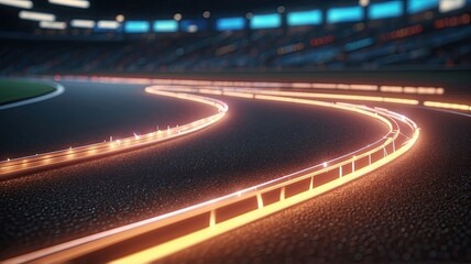 Fototapeta premium moving racetrack with arrow neon light decoration