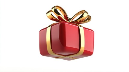 Red Gift Box with Golden Bow and Ribbon