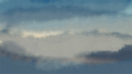 Dramatic clouds over a calm landscape at sunrise with soft hues and gentle light