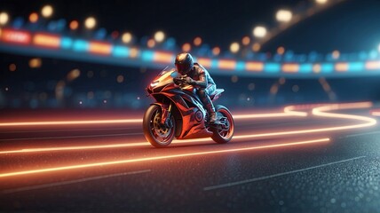 Fototapeta premium moving racetrack with arrow neon light decoration