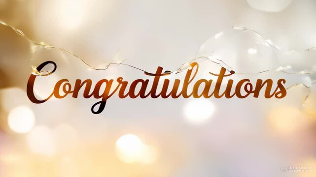 Luxury congratulatory design featuring the word Congratulations in stylish cursive against a soft, golden bokeh background