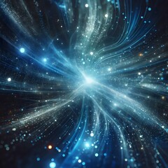 Fototapeta premium Abstract blue space background with white rays and glowing stars.