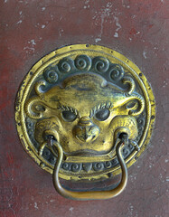 Door detail at Choijin Lama Temple complex. The Choijin Lama Temple complex was built between 1904 and 1908 in Ulaanbaatar, Mongolia