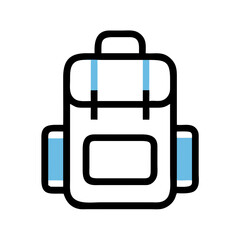 Hiking Backpack Icon in Black Outline and Blue Accents for Outdoor Adventure Representation