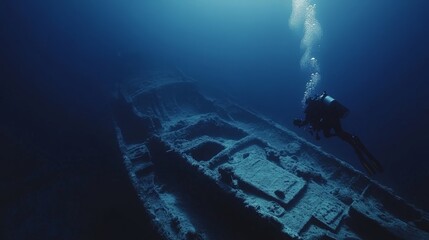 Underwater Shipwreck Exploration in the Deep Blue Abyss