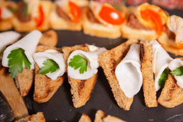 Appetizing Platter of Assorted Canap s Featuring Fresh Ingredients and Colorful Toppings