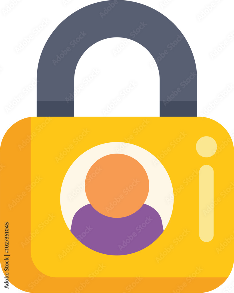 Poster this vector illustration shows a yellow padlock protecting user profile with information symbol, rep