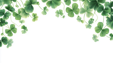 Fototapeta premium Green clover shamrock leaves st patrick day copy space white background