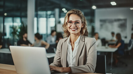 portrait of a businesswoman with a laptop.