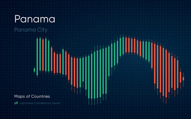 Panama map is shown in a chart with bars and lines. Japanese candlestick chart Series	