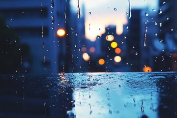 Cityscape with Raindrops and Soft Evening Lights